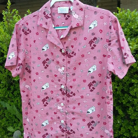 Allison Rhea Cats & Dogs Print Button Down Shirt  Size M - Picture 1 of 5